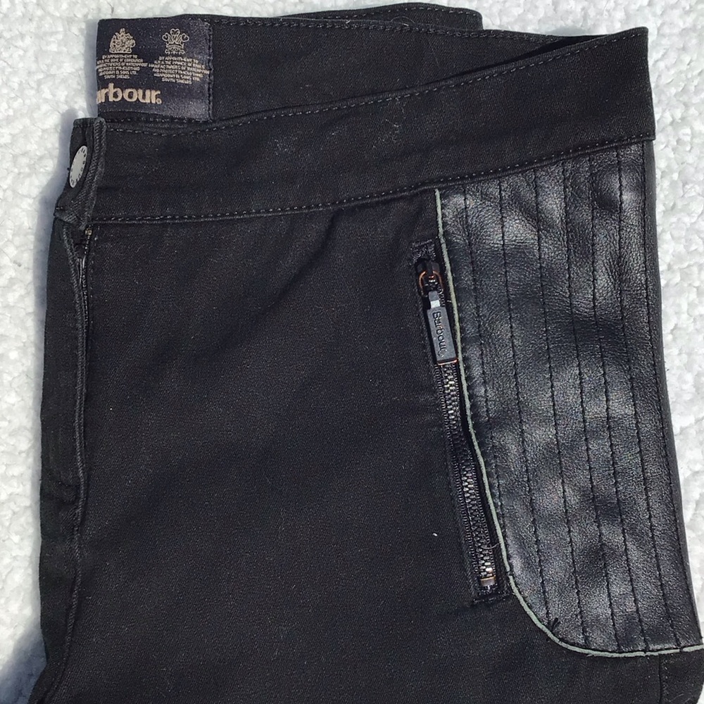 Barbour Black Riding-Moto Pants with Leather Details 6